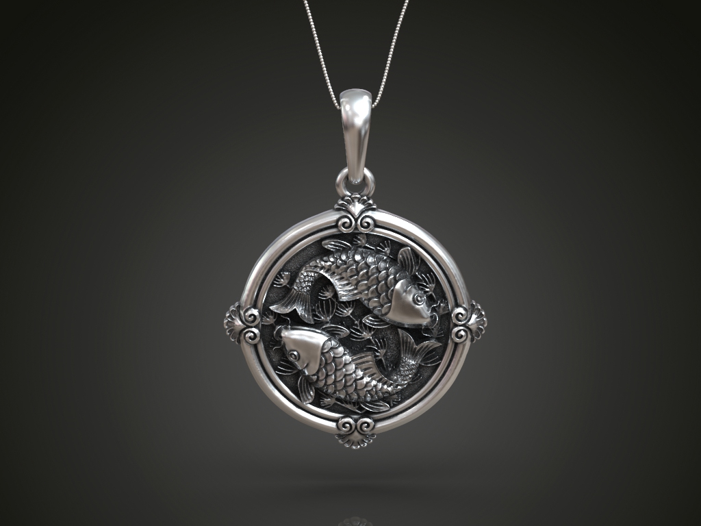 Koi Carp Pisces Zodiac Relief Medallion
