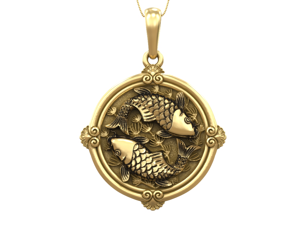 Koi Carp Pisces Zodiac Relief Medallion — view 8