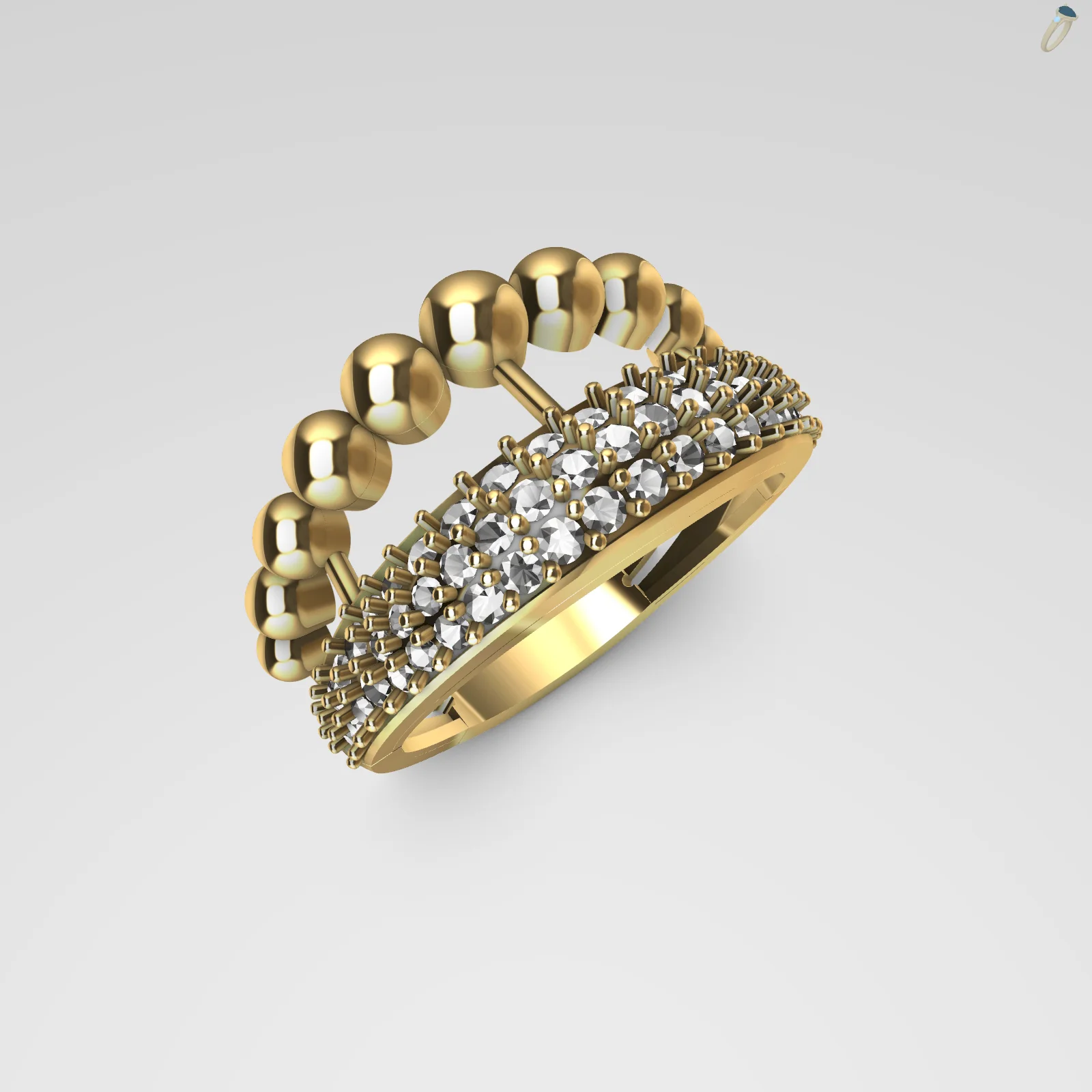 Double Row Band Ring with Bead and Gemstone Bands