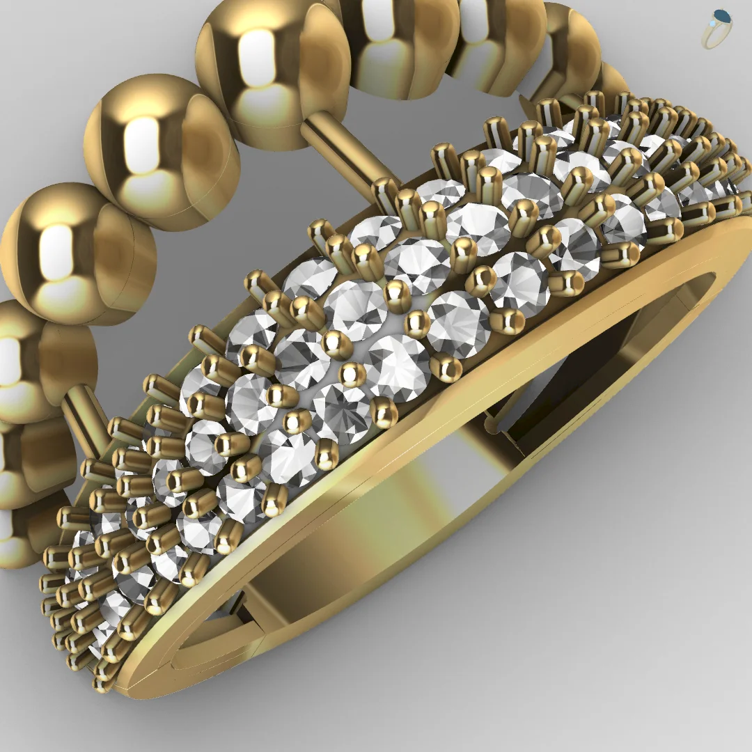 Double Row Band Ring with Bead and Gemstone Bands — view 2