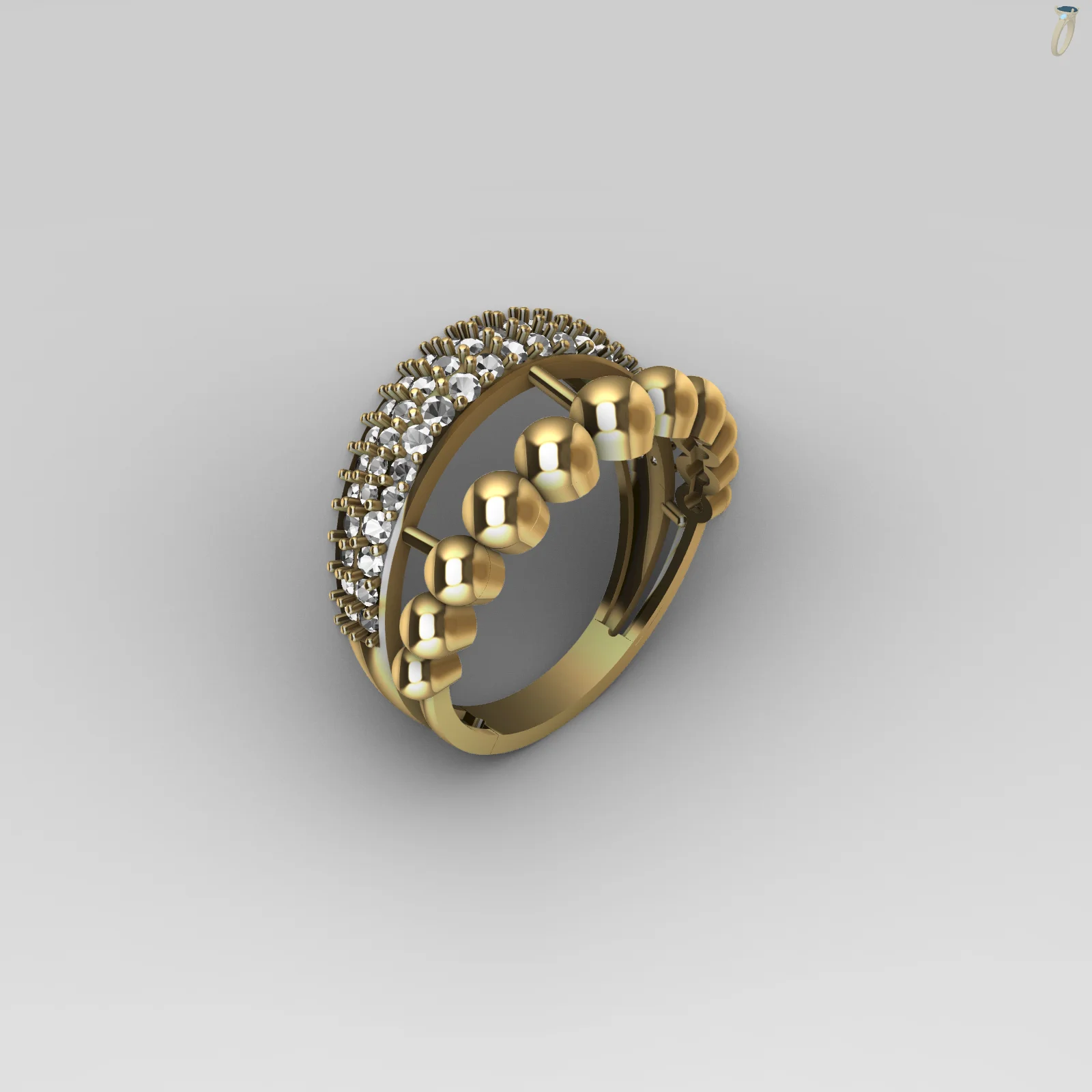 Double Row Band Ring with Bead and Gemstone Bands — view 7