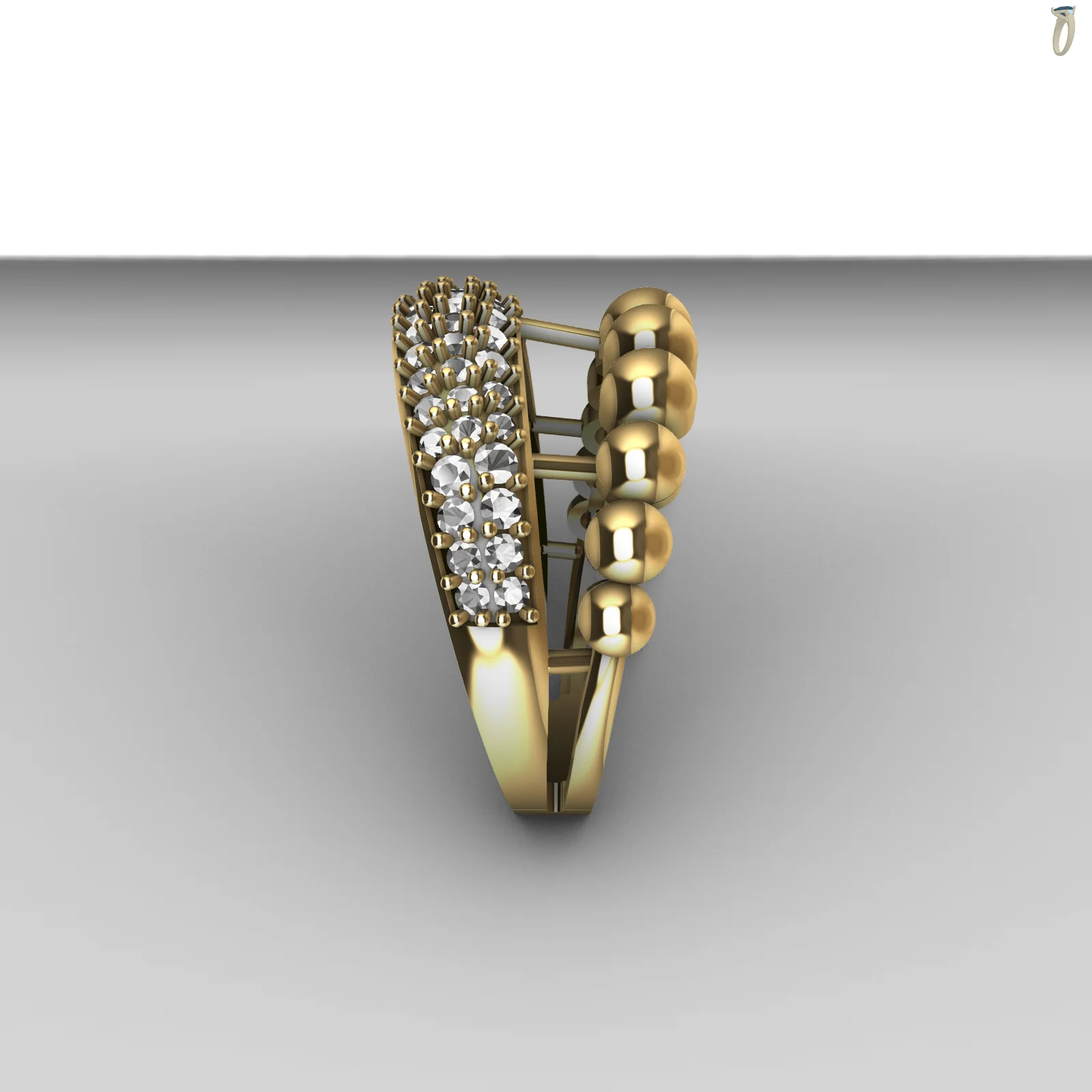 Double Row Band Ring with Bead and Gemstone Bands — view 4