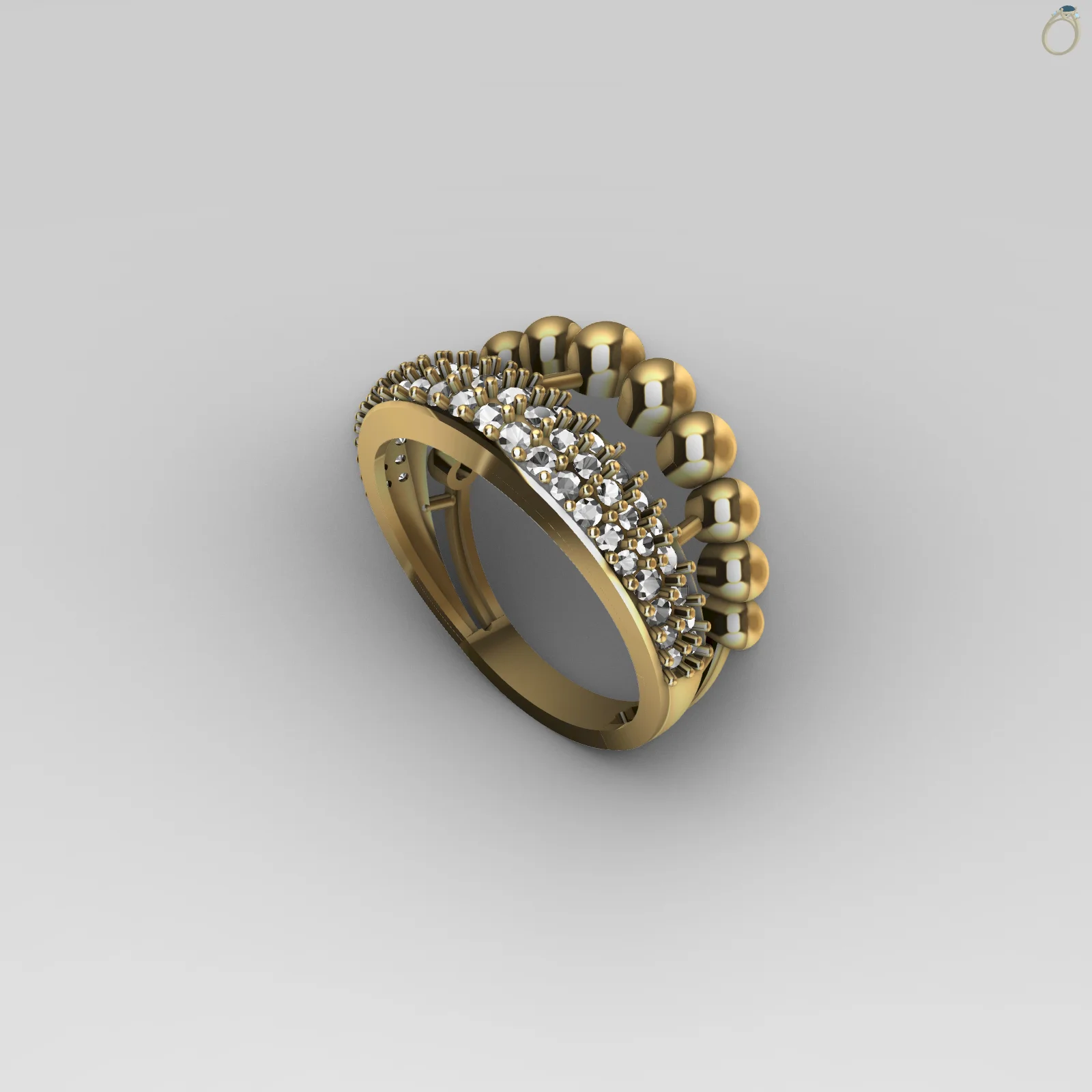 Double Row Band Ring with Bead and Gemstone Bands — view 6