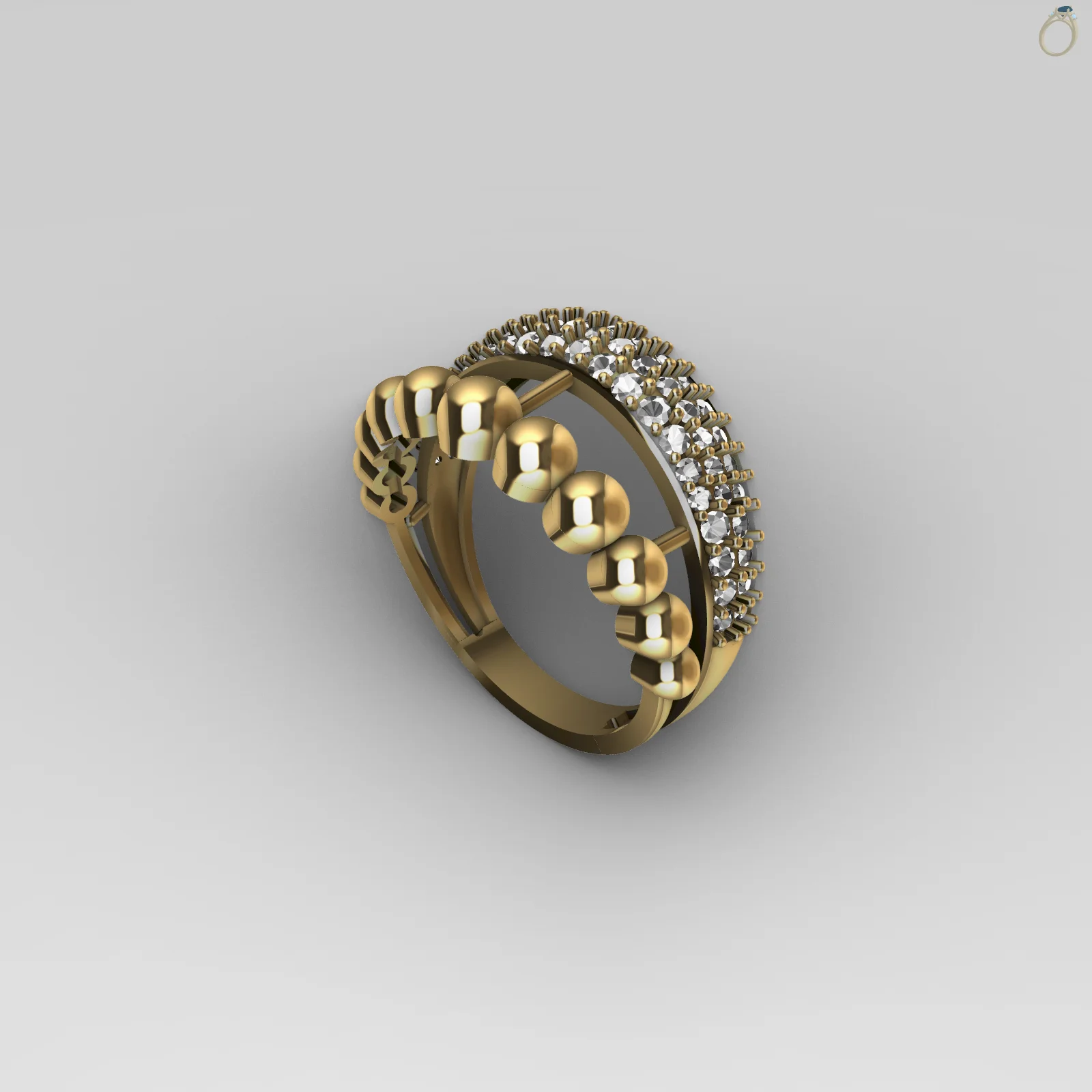 Double Row Band Ring with Bead and Gemstone Bands — view 8