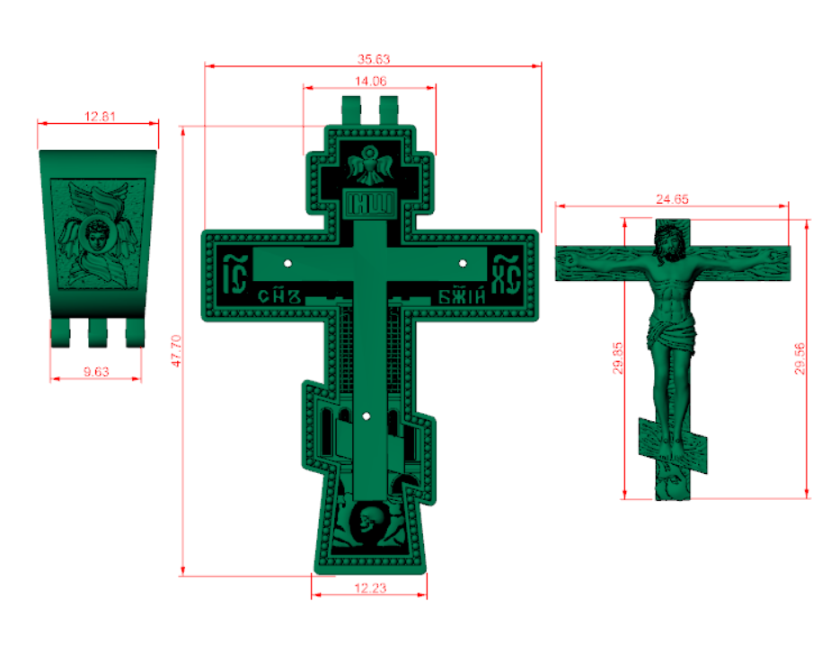 Large Orthodox Crucifix Pendant with Angel Bail — view 7