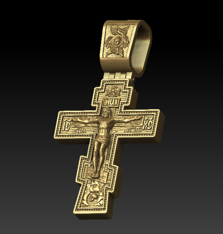 Large Orthodox Crucifix Pendant with Angel Bail — view 3