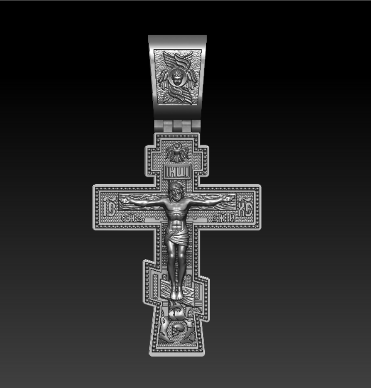 Large Orthodox Crucifix Pendant with Angel Bail