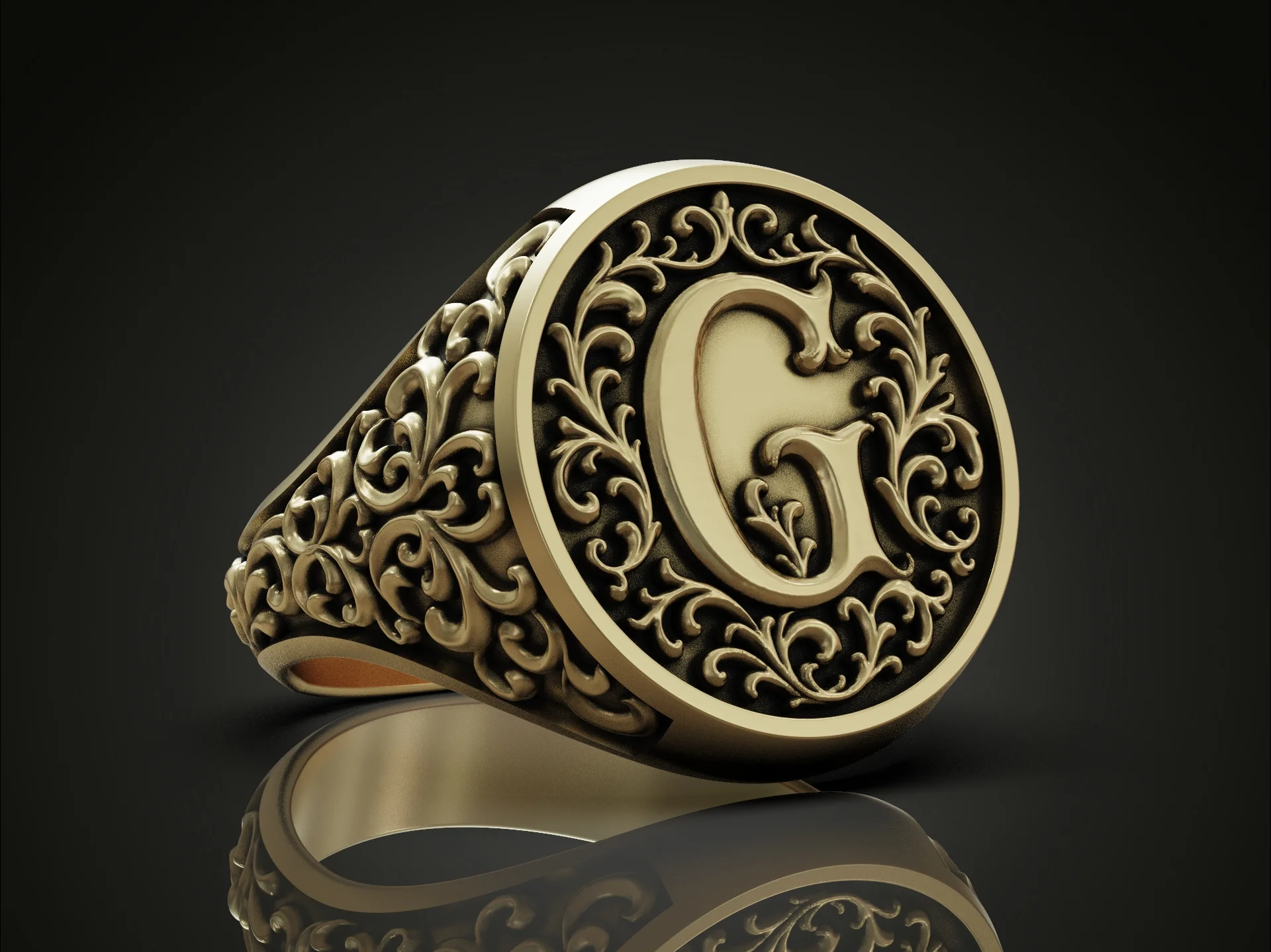 Vintage Ornate G Monogram Signet Ring — view 2