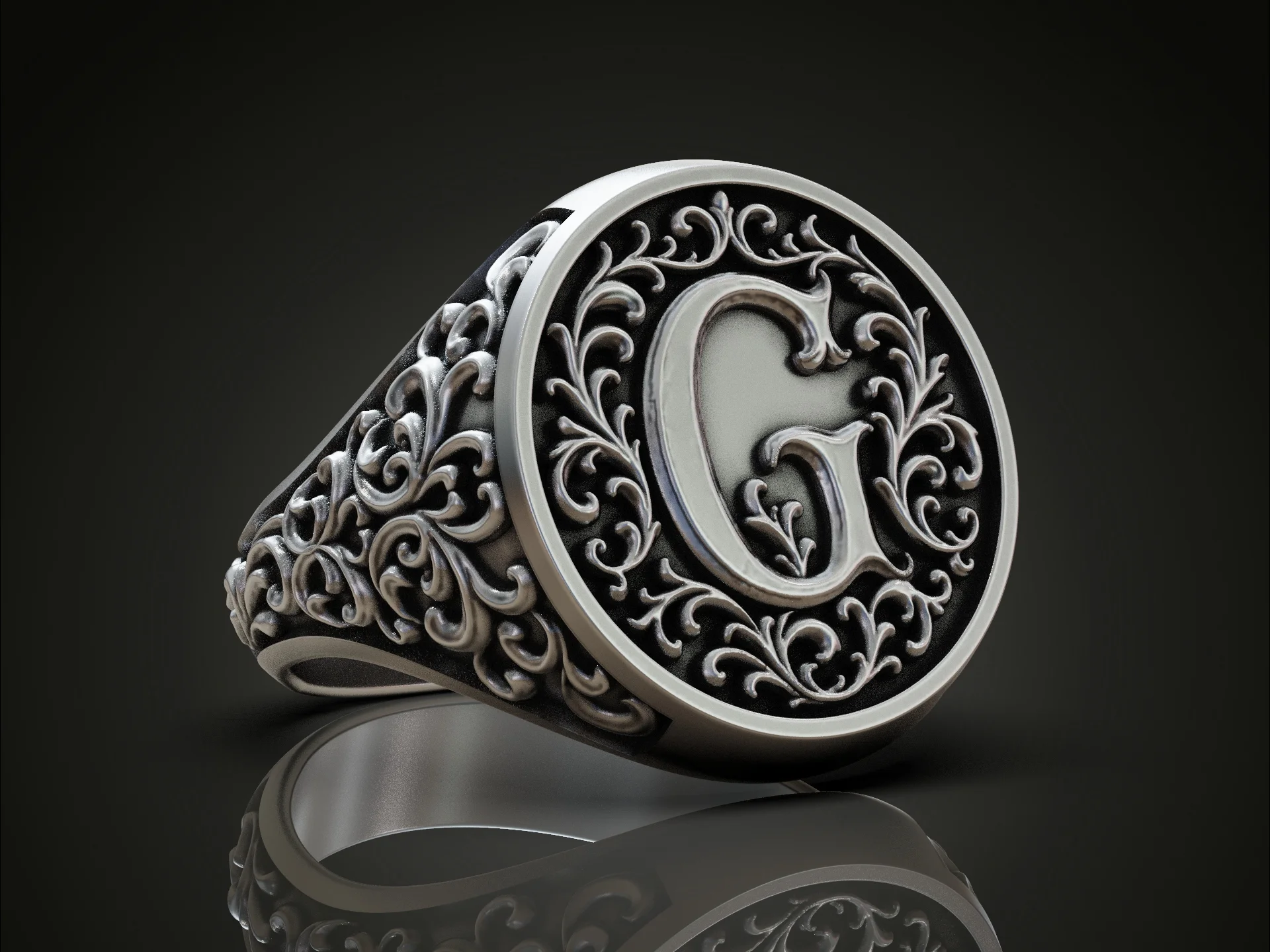 Vintage Ornate G Monogram Signet Ring