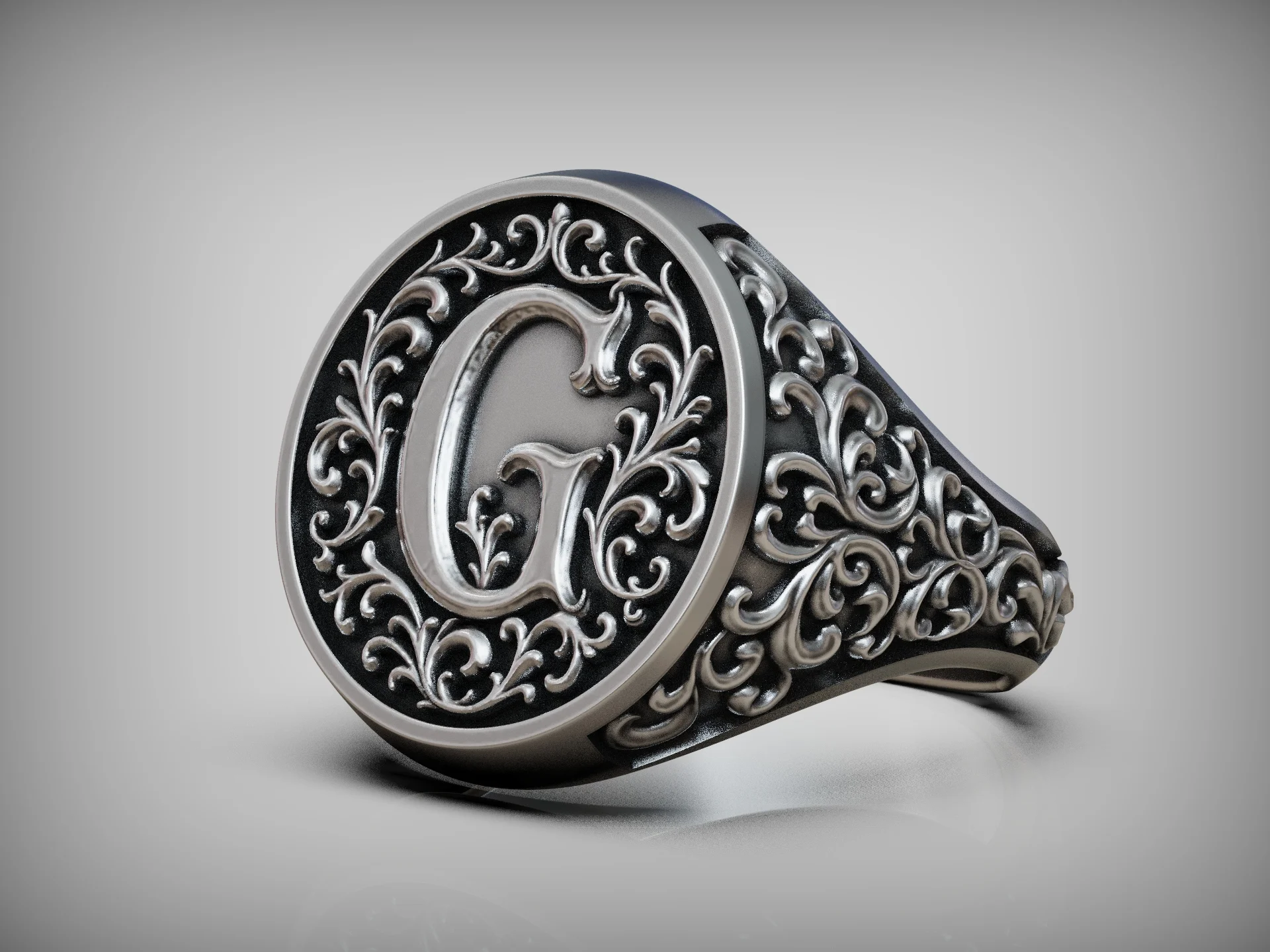 Vintage Ornate G Monogram Signet Ring — view 3