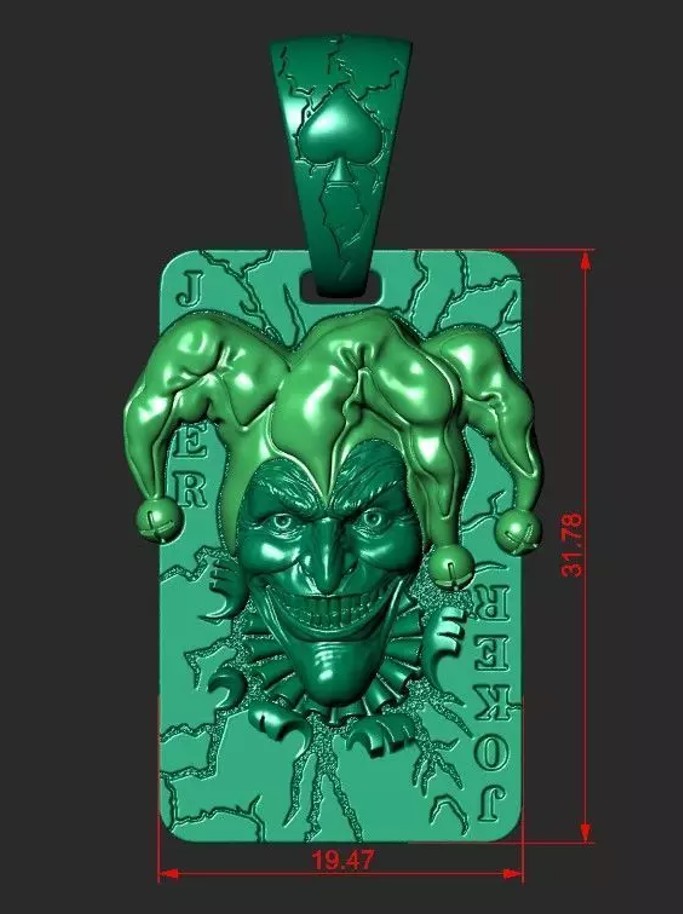 Joker Playing Card Pendant | Jewelry 3D Model STL — view 3