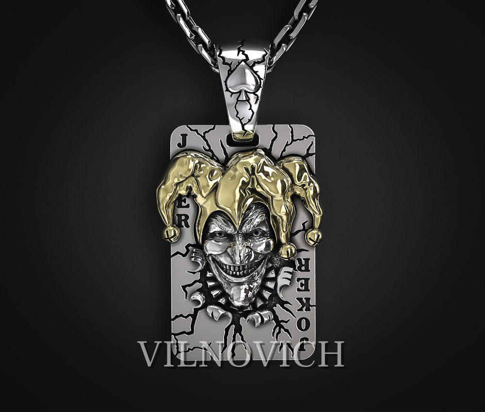 Joker Playing Card Pendant | Jewelry 3D Model STL — view 2