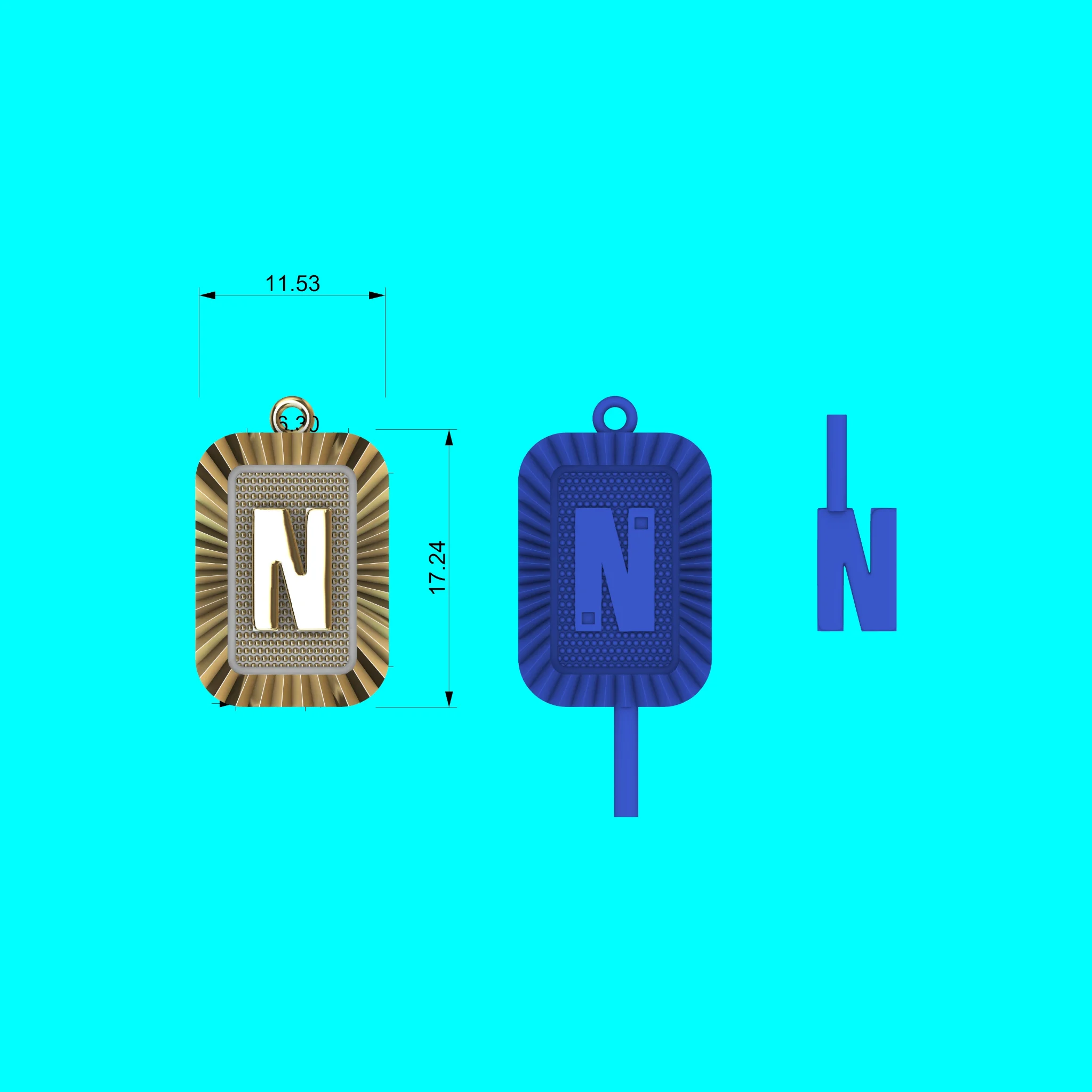 Buy N Letter Pendant CAD Model Gold Initial Necklace Jewelry — view 2