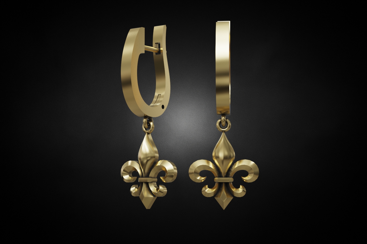 Fleur-de-Lis Dangle Huggie Earrings — view 6