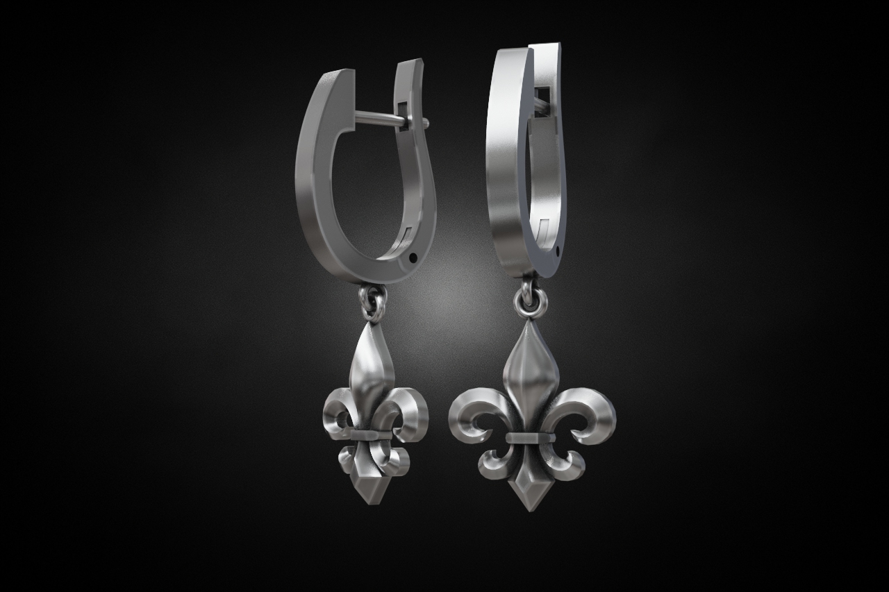 Fleur-de-Lis Dangle Huggie Earrings