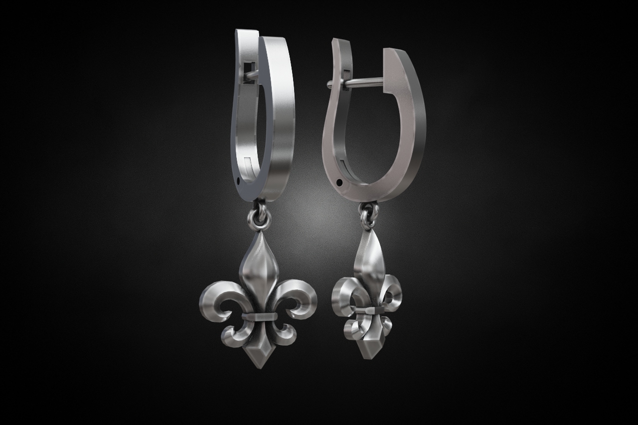 Fleur-de-Lis Dangle Huggie Earrings — view 3