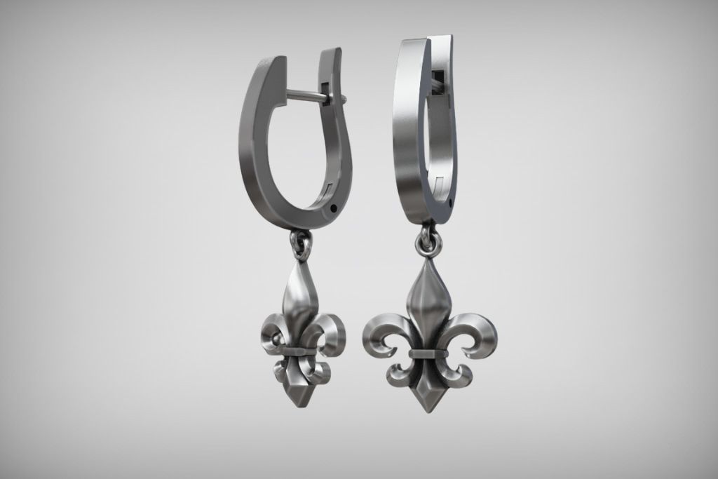 Fleur-de-Lis Dangle Huggie Earrings — view 8