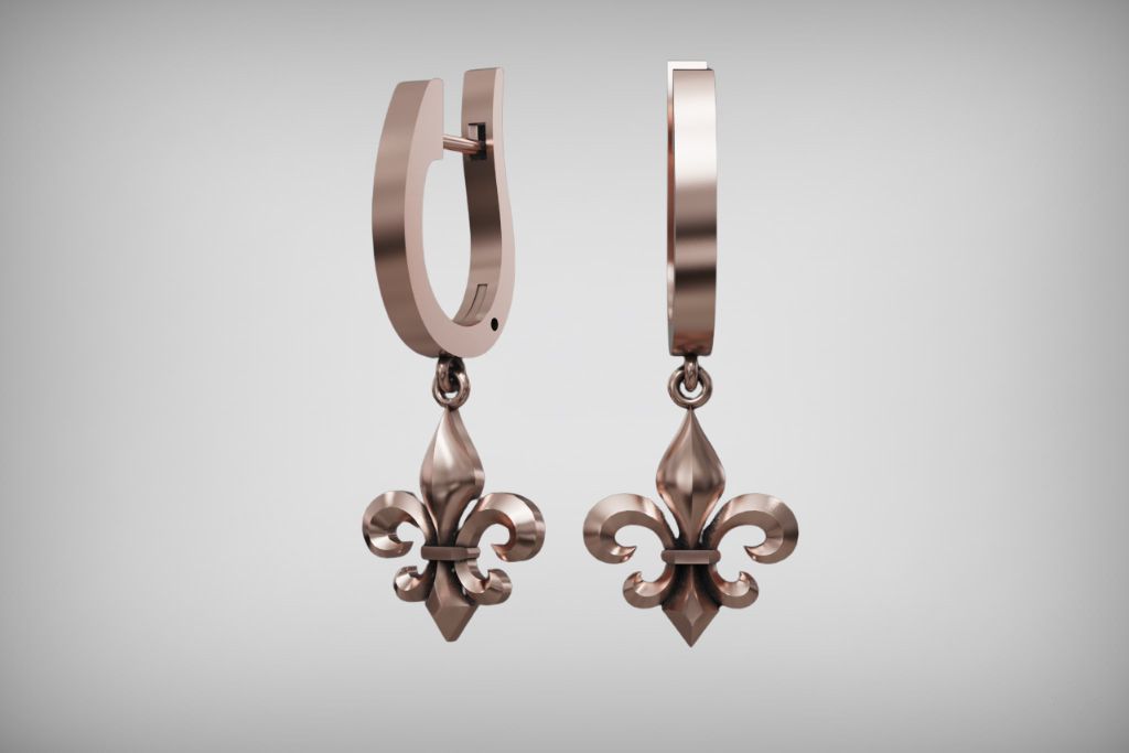 Fleur-de-Lis Dangle Huggie Earrings — view 7