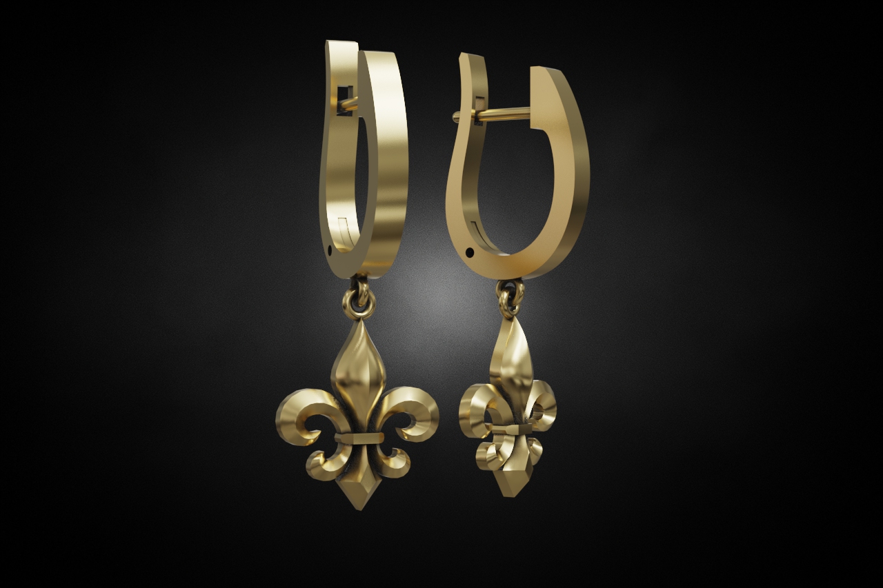Fleur-de-Lis Dangle Huggie Earrings — view 4