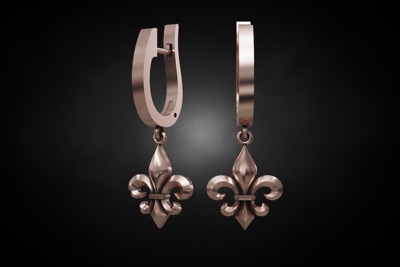Fleur-de-Lis Dangle Huggie Earrings — view 5