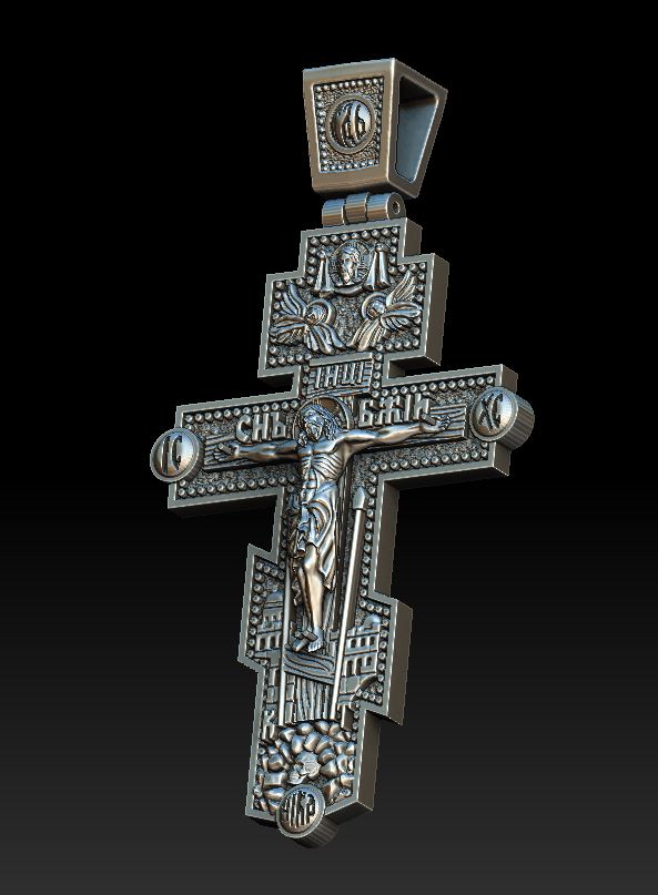 Detailed Orthodox Crucifixion Relief Cross Pendant Prayer — view 5