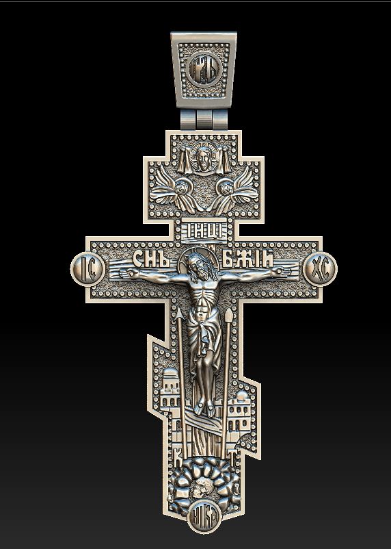 Detailed Orthodox Crucifixion Relief Cross Pendant Prayer — view 7