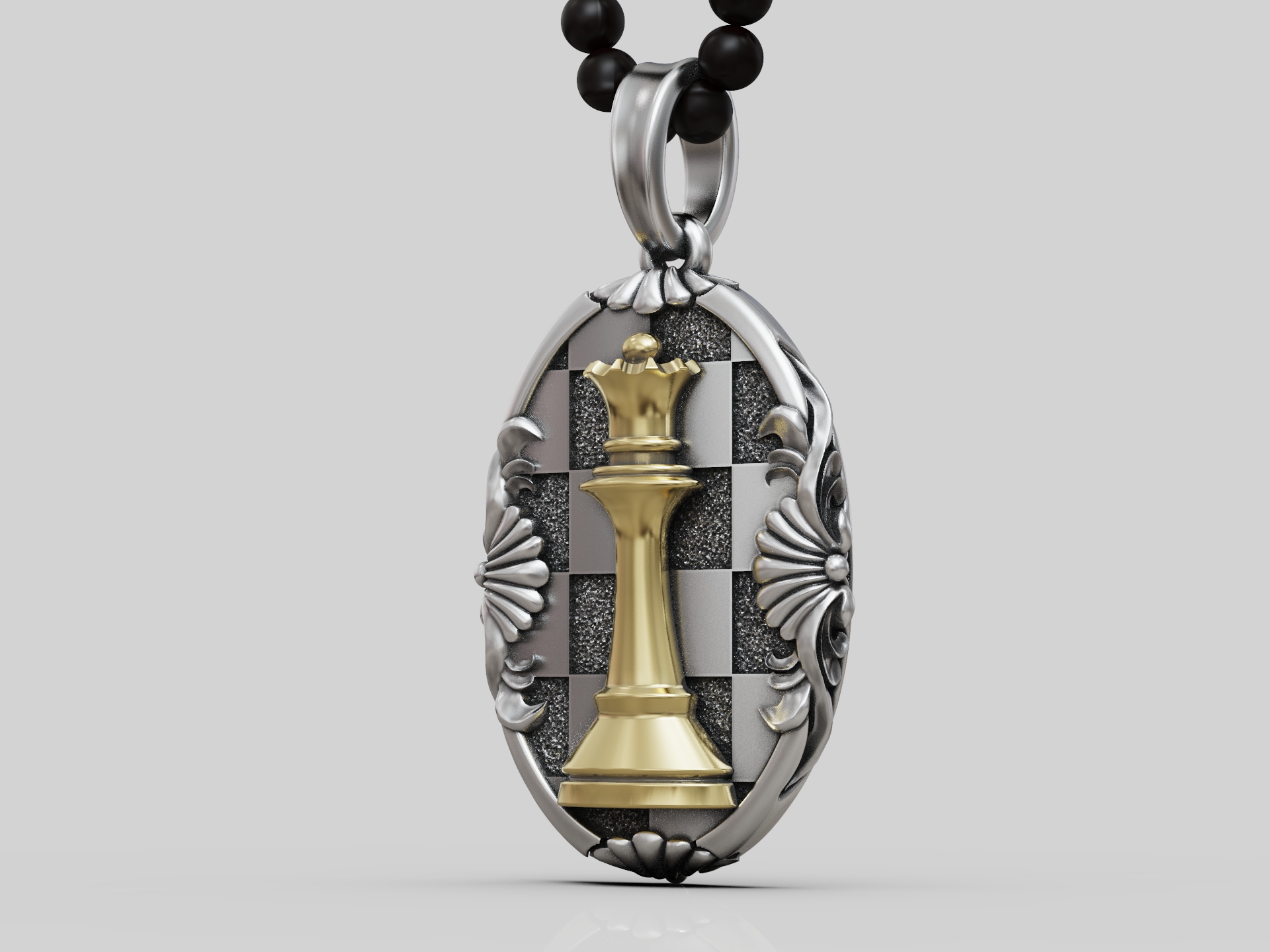 Ornate Chess Queen Pendant with Checkerboard Frame — view 6