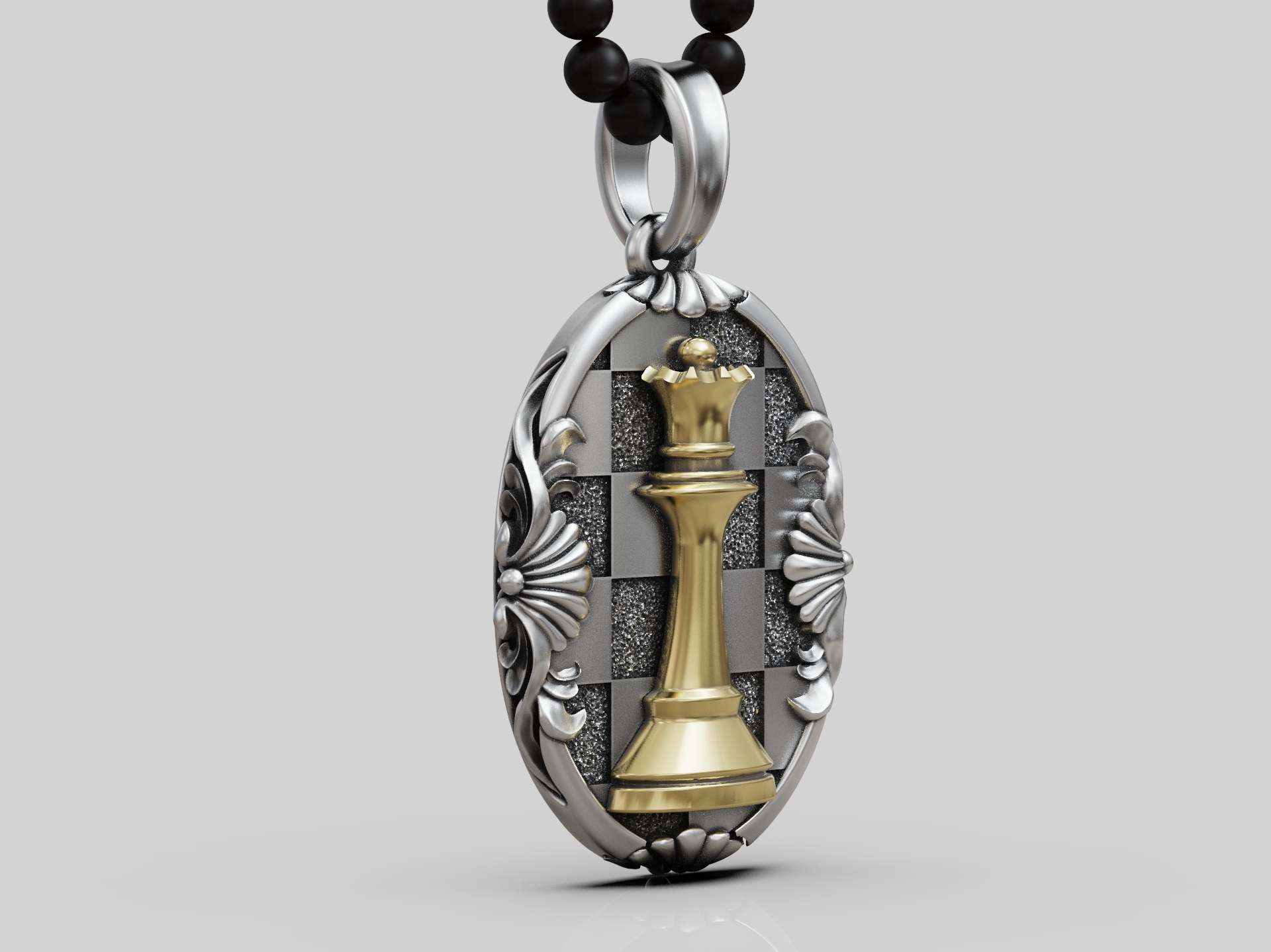 Ornate Chess Queen Pendant with Checkerboard Frame — view 5
