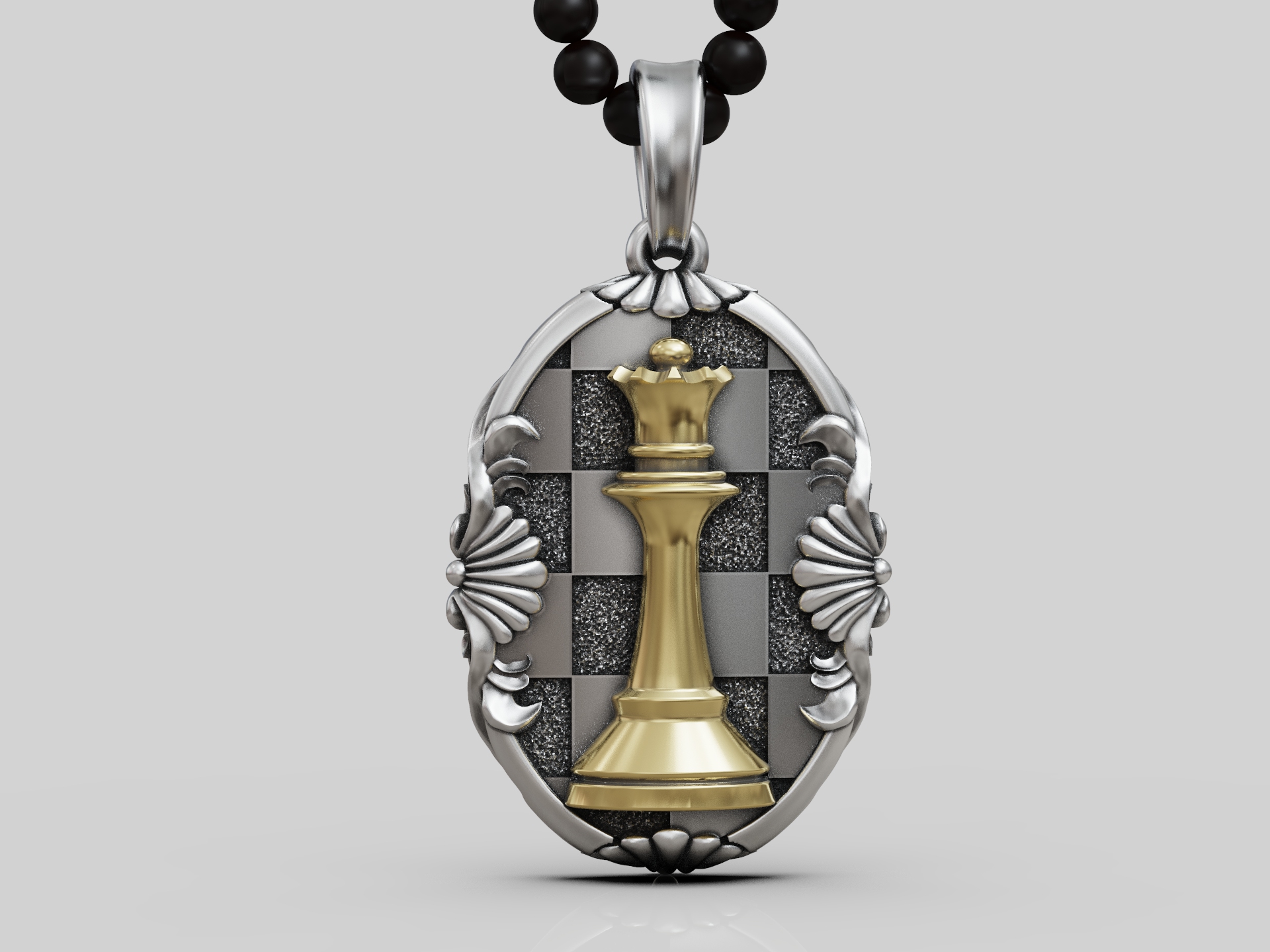 Ornate Chess Queen Pendant with Checkerboard Frame — view 7