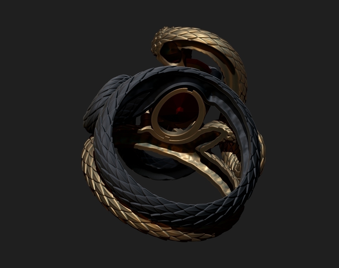 TWIN SERPENTS — Gemstone Ring | Jewelry 3D Model STL — view 6