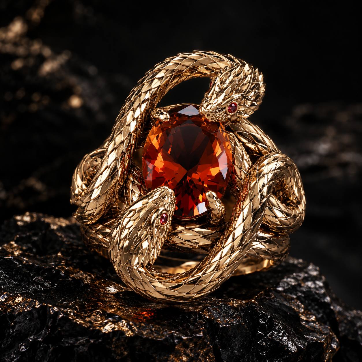TWIN SERPENTS — Gemstone Ring | Jewelry 3D Model STL — view 2
