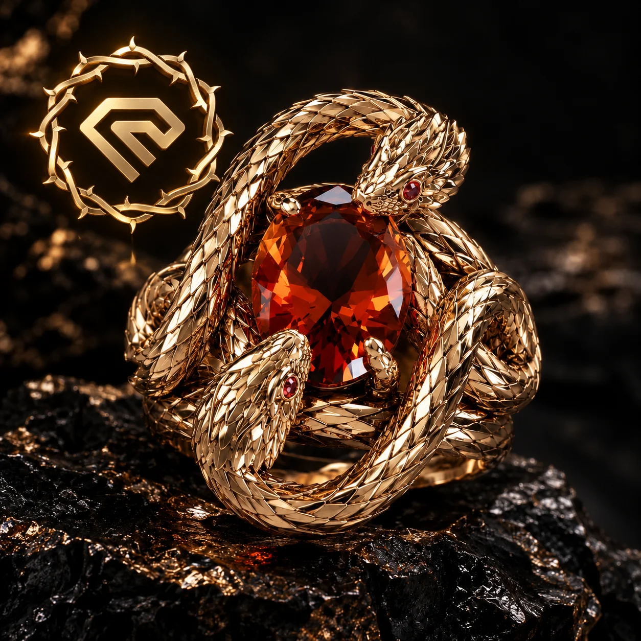 TWIN SERPENTS — Gemstone Ring | Jewelry 3D Model STL