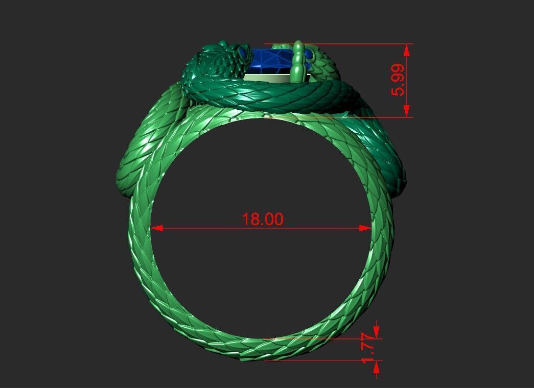 TWIN SERPENTS — Gemstone Ring | Jewelry 3D Model STL — view 8