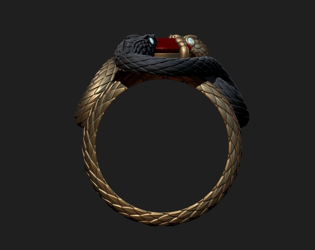 TWIN SERPENTS — Gemstone Ring | Jewelry 3D Model STL — view 3
