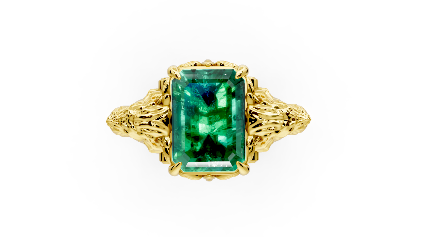 Lion Ring With center Emerald Cut — view 3