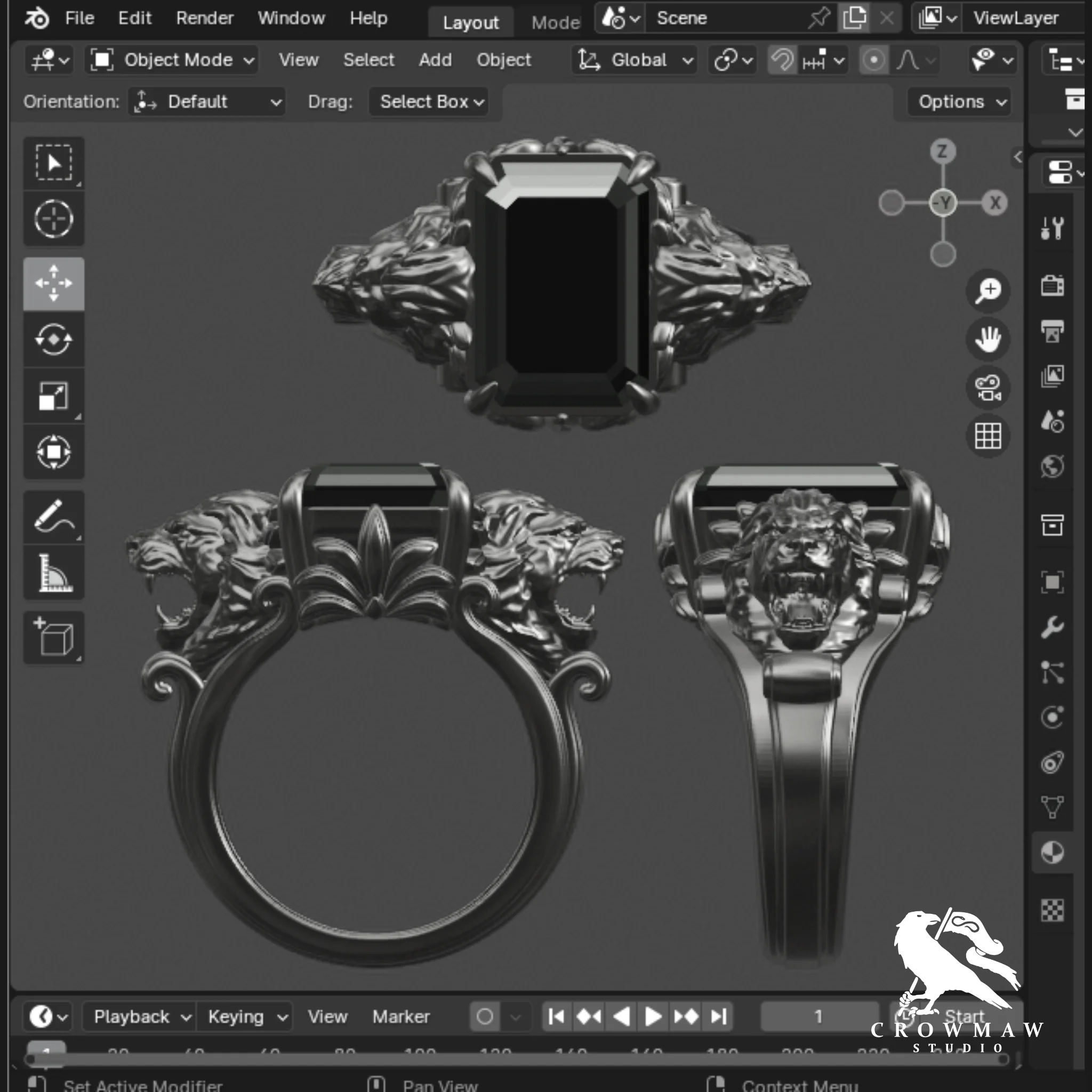Lion Ring With center Emerald Cut — view 2