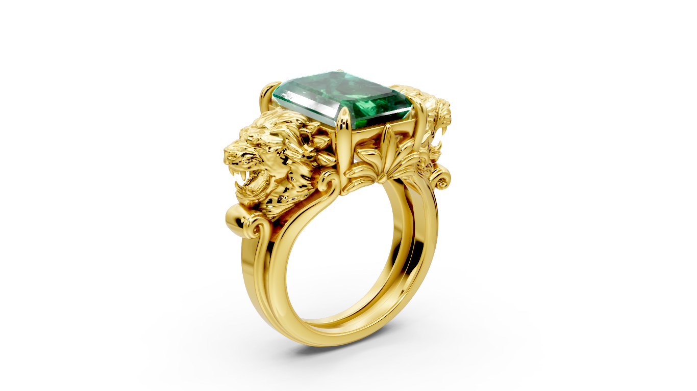 Lion Ring With center Emerald Cut — view 6