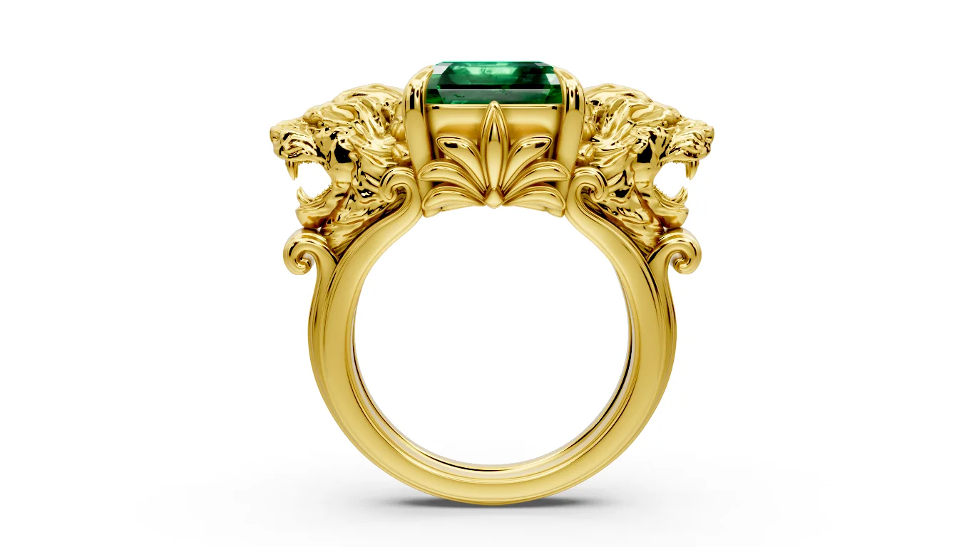 Lion Ring With center Emerald Cut — view 5