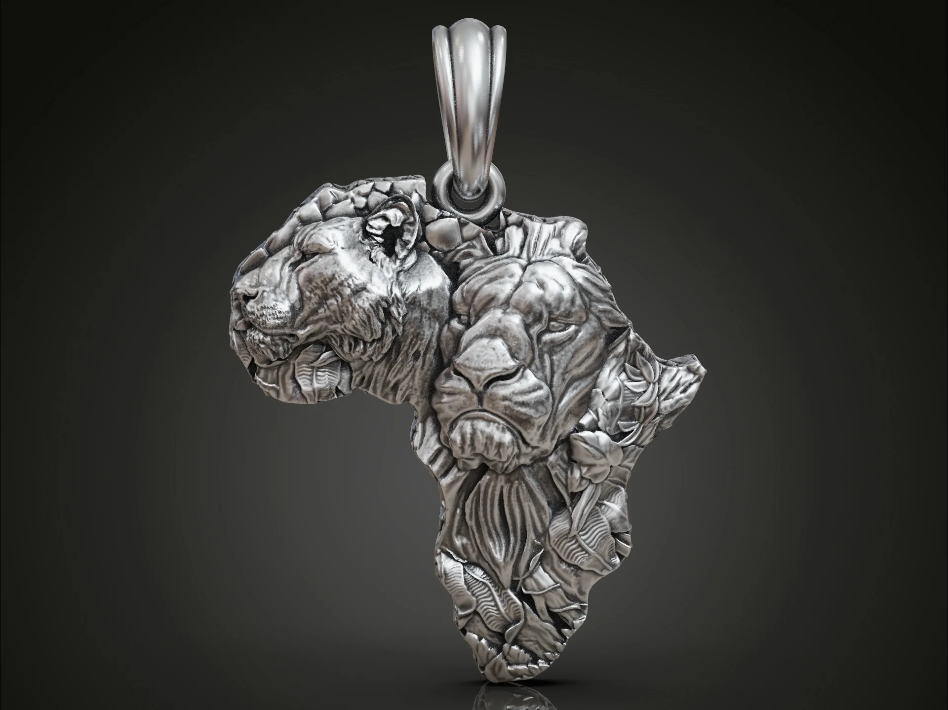 Lion and Lioness Africa Map Pendant
