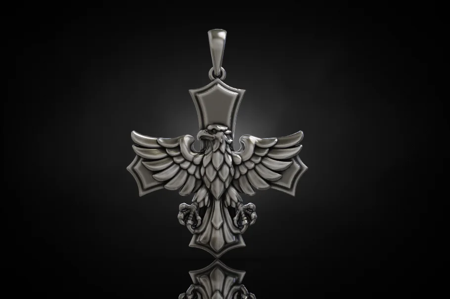 Heraldic Eagle on Flared Cross Pendant