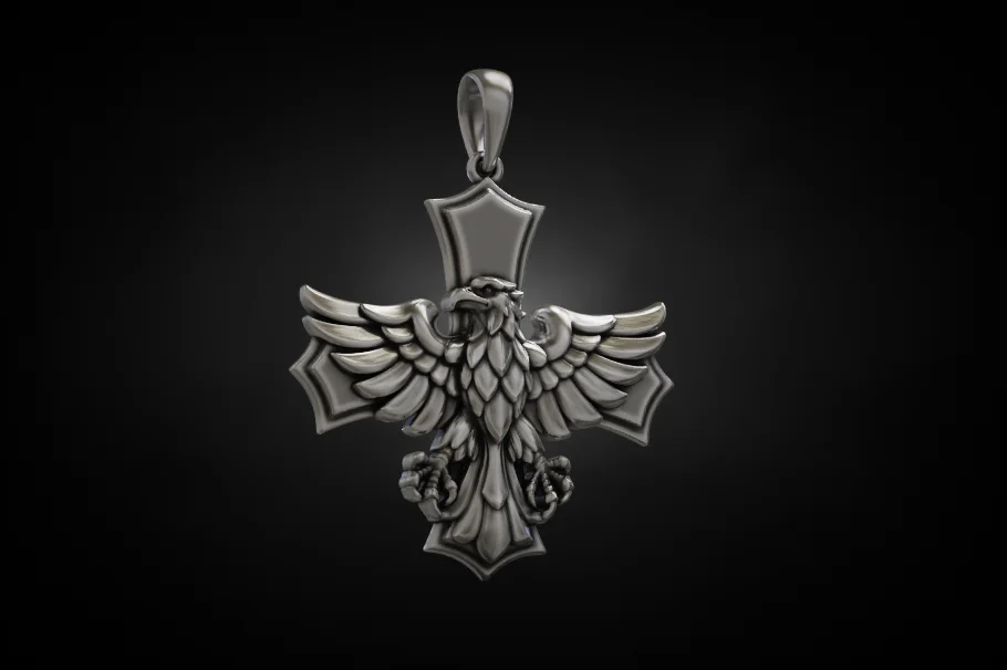 Heraldic Eagle on Flared Cross Pendant — view 2