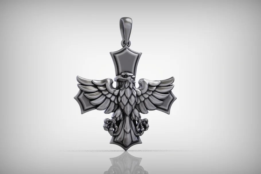 Heraldic Eagle on Flared Cross Pendant — view 2