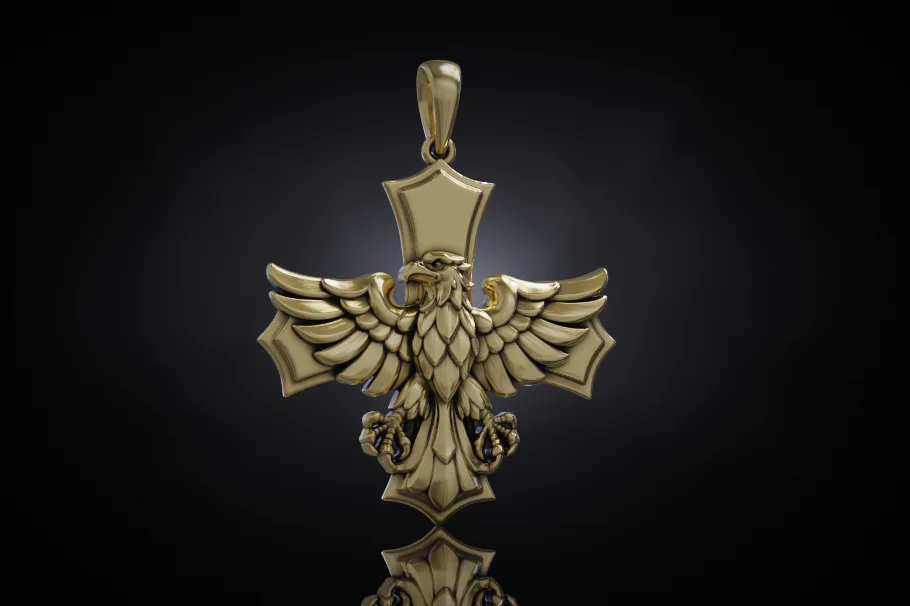 Heraldic Eagle on Flared Cross Pendant — view 3