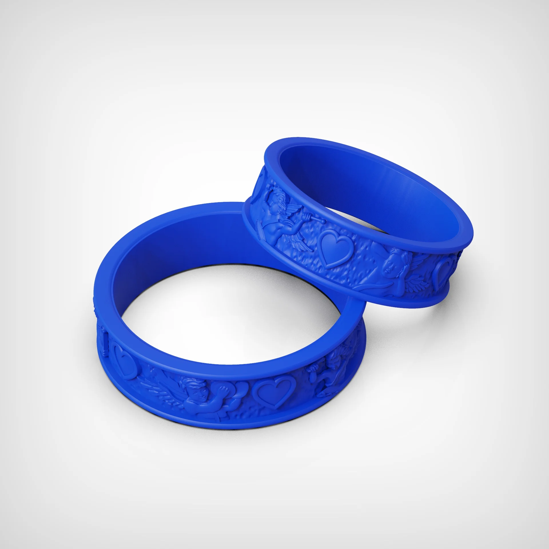 Romantic Cherub Interlocked Heart Rings — view 5