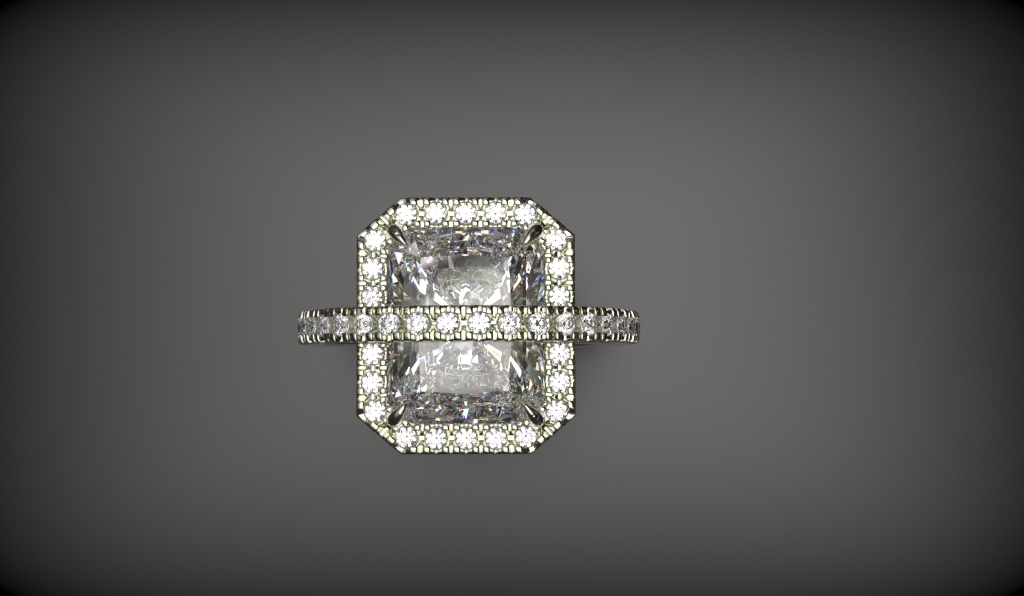 Elegant Pink Emerald Halo Split Shank Ring — view 8