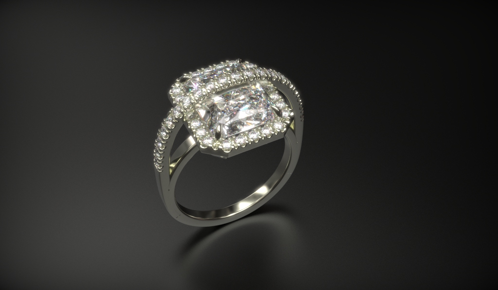 Elegant Pink Emerald Halo Split Shank Ring — view 4