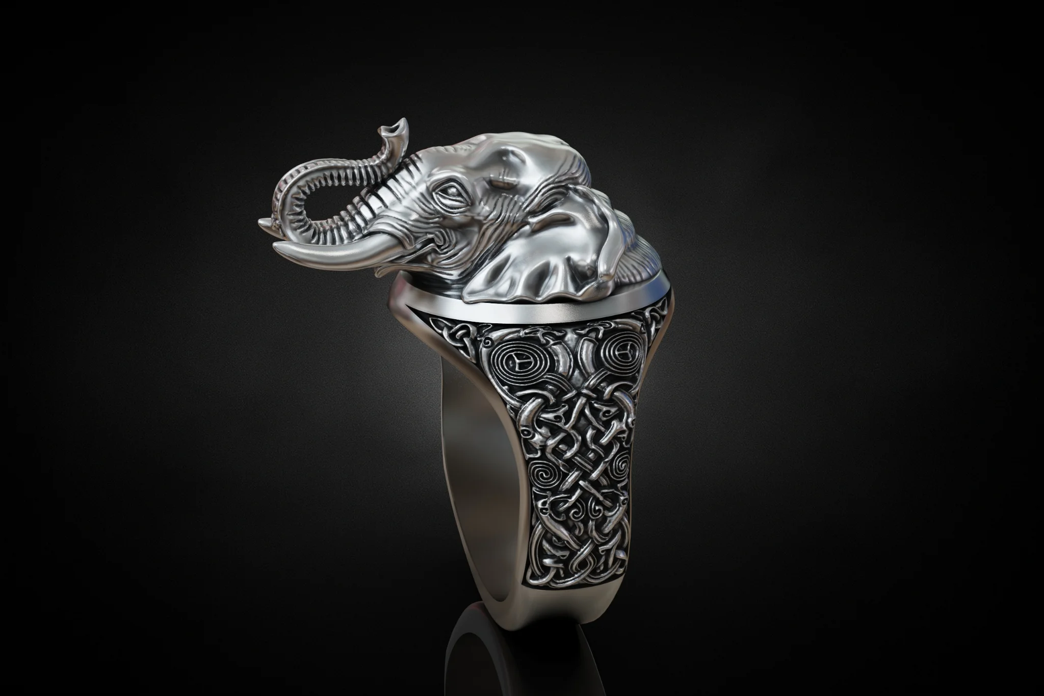 Celtic Elephant Head Statement Ring — view 2