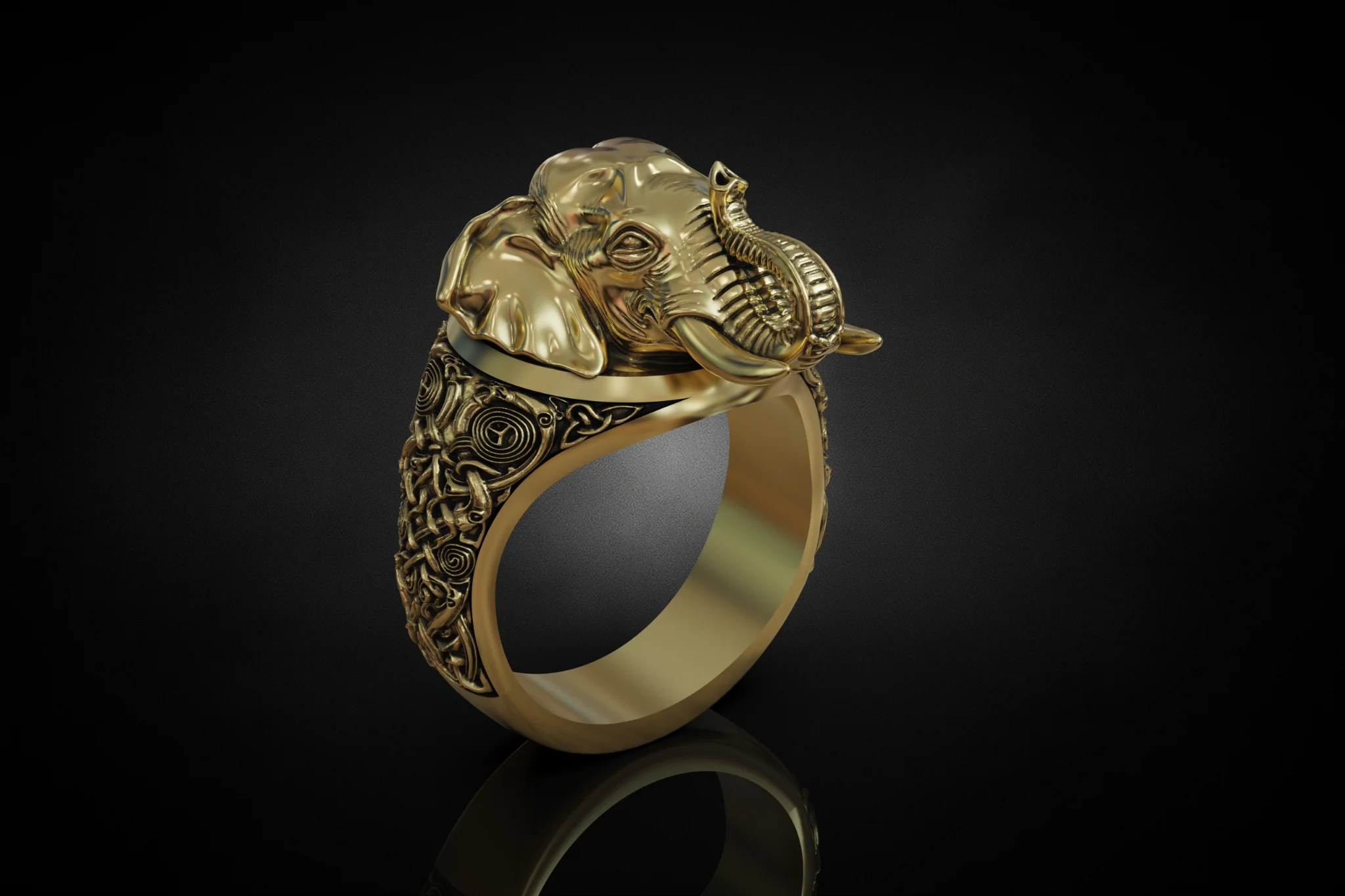 Celtic Elephant Head Statement Ring — view 3