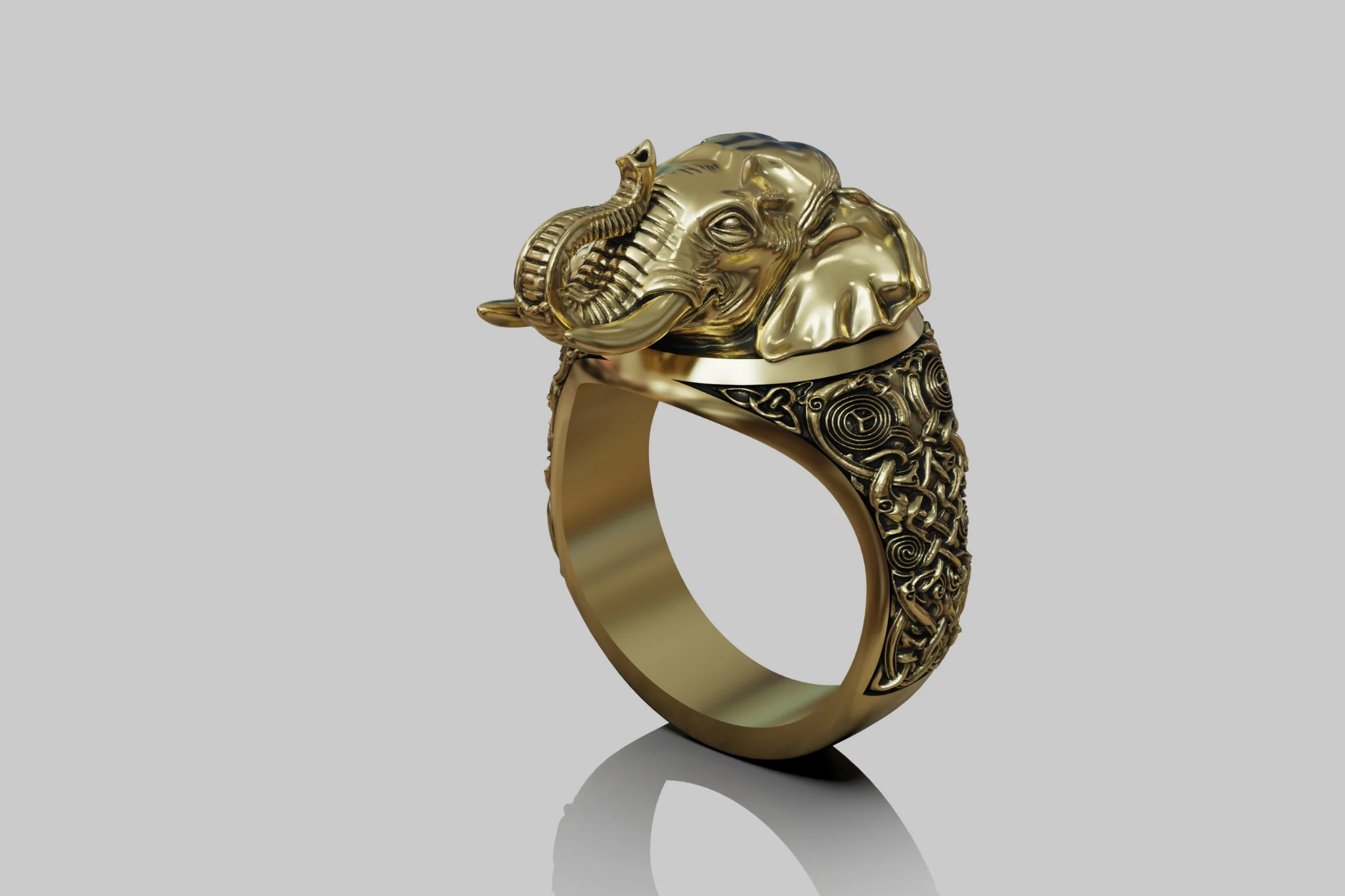 Celtic Elephant Head Statement Ring — view 5