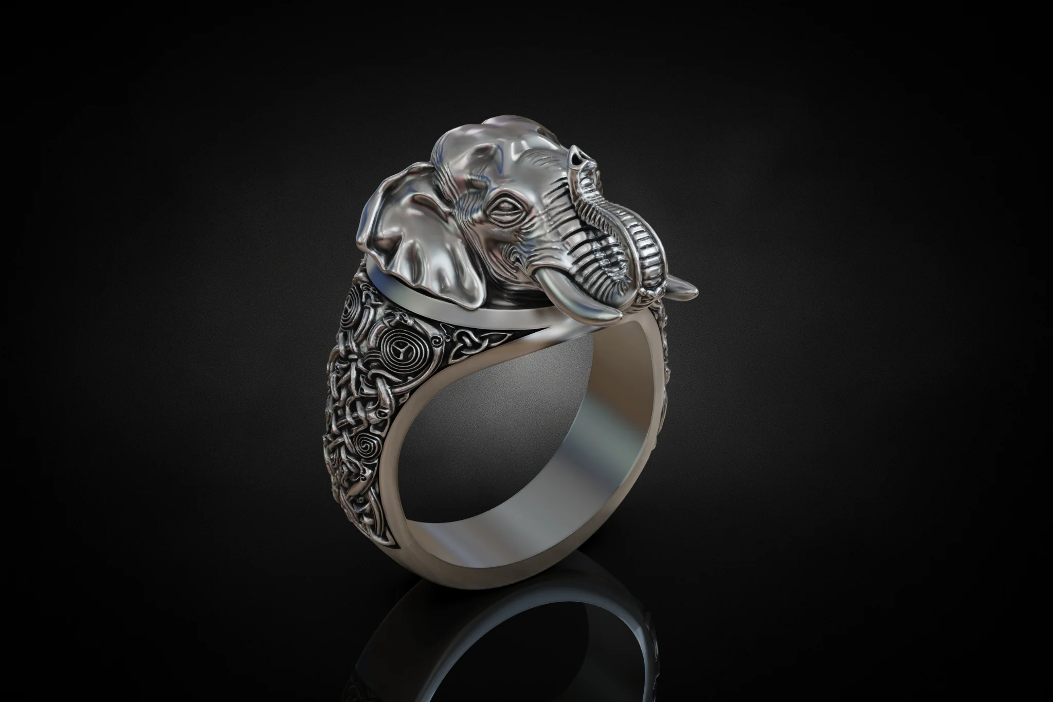 Celtic Elephant Head Statement Ring